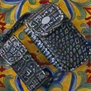 Nine West steel grey embossed leather wristlet & matching lipstick/mirror case